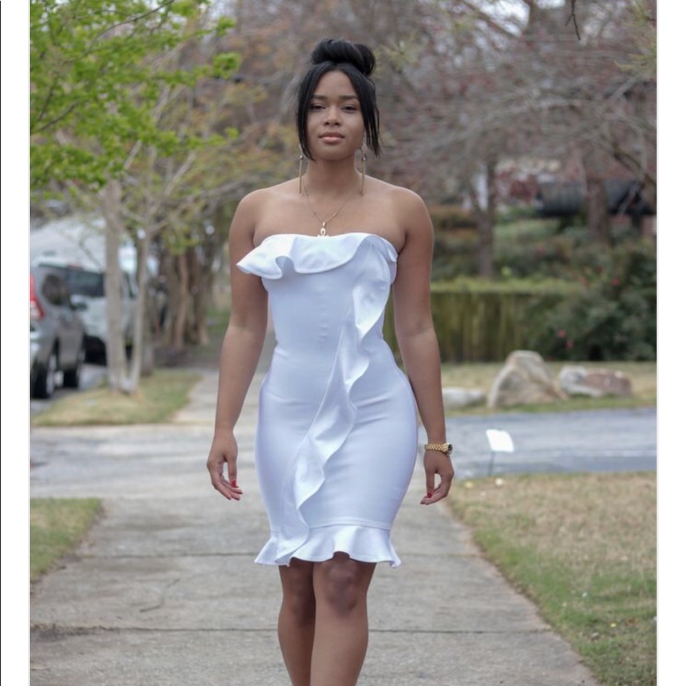 Crystal white ruffle dress sizes S-L